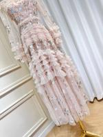 Verano otoño moda wer bordado encaje vestido de noche para graduación mujeres manga larga capas borde de oreja de madera Midi vestidos de fiesta - details 0