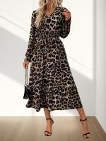 Ropa de mujer 2025 vestido de manga larga con cuello en V y estampado de leopardo temperamento a la moda de primavera y otoño - details 4