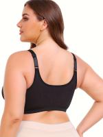 Sujetador deportivo para mujer de talla grande, con cierre frontal, cuello en V, poliéster elástico, color sólido con detalles de encaje, sin relleno, soporte bajo, tejido de punto, para correr y hacer ejercicio - details 6