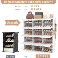 Zapatero de Plástico Portátil 8 Niveles, 32 Pares, Organizador para Armario, Entrada, Dormitorio, Pasillo Blanco, 2 x 8 - details 12