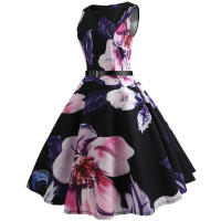 Floral print summer women  vintage elegant swing party a line dress - details 13