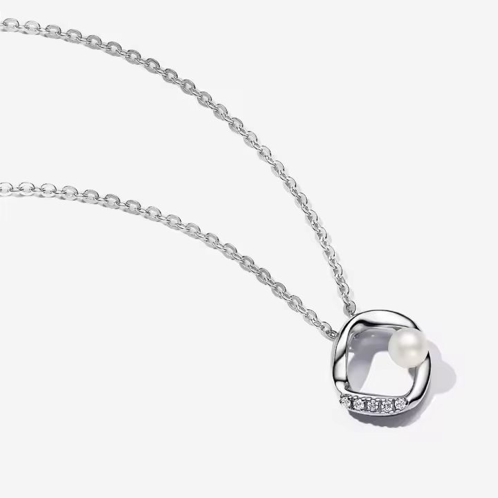 Collar de plata de ley S925 con forma orgánica de círculo pavé y perlas cultivadas de agua dulce tratadas, collar exquisito, collar de boda, regalo de reunión, accesorios de ropa, regalo de graduación, regalo para ella - 1