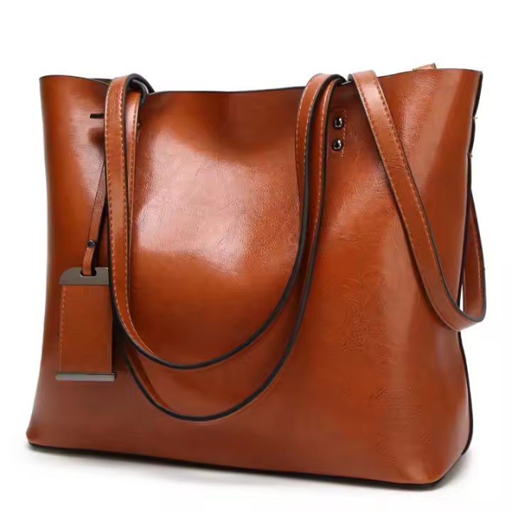 Bolso de cuero encerado para mujer, bolsa de hombro con doble correa, sencillo, para compras, 2022 - 1
