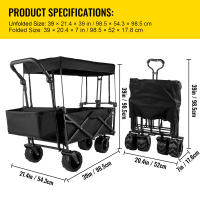 SucceBuy Carro plegable, carrito de jardín plegable con sombra, utilidad de playa, carro plegable portátil para playa, jardín, deportes - details 1