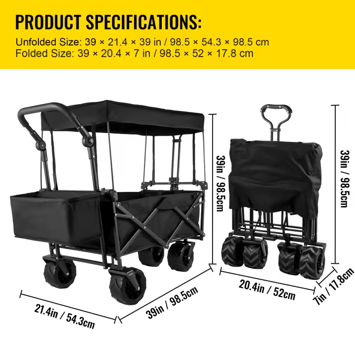 SucceBuy Carro plegable, carrito de jardín plegable con sombra, utilidad de playa, carro plegable portátil para playa, jardín, deportes - 1