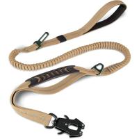 Correa táctica para perros de alta resistencia, plomo elástico que absorbe los golpes de 4 a 6 pies con 2 asas acolchadas, mosqueteero de Metal, cinturón de seguridad para automóvil, - details 8