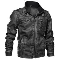 Chaqueta de cuero lavado 3D con cuello levantado para hombre, chaqueta de motocicleta de talla grande, otoño e invierno, nuevo - details 7