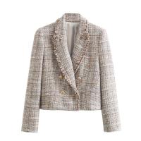 BUNO-Chaqueta de traje de Tweed para mujer, de doble botonadura Chaqueta corta, abrigo ajustado, Tops informales, Blazers de lana para mujer, ropa de calle, Otoño e Invierno - details 5