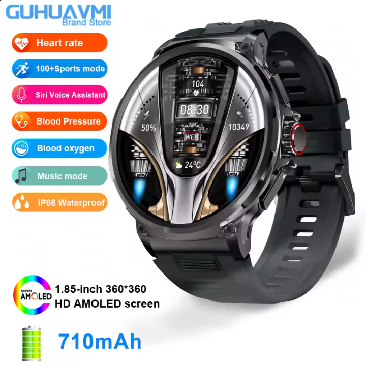 Reloj Inteligente para hombre dispositivo con seguimiento GPS, 1,85 pulgadas de AMOLED Ultra HD Pantalla, Bluetooth llamadas,NFC,701 Mah Baterías de gran capacidad,100 + modo deportivo,200 + dial personalizado,impermeables,Regalos para hombres,Android iOS - 1