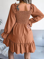 Vestido elegante de manga larga para mujer, falda de cuello cuadrado, de Color sólido vestido de volantes, moda de primavera y otoño - details 12