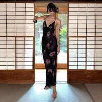 BUNO-estido Halter de moda para mujer, vestido sin espalda con estampado de rosas, sin espalda, Sexy con cuello en V, ajustado para fiestas en la playa - details 9
