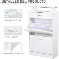 Cajones Estante de Vidrio y Manija de Aluminio para Pasillo Entrada Carga 50 kg 60x24x105,5 cm Blanco - details 3