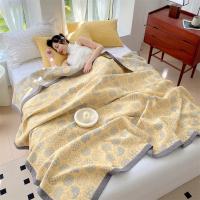 Manta de Algodón Puro Diseño de Gato en Cuadros Amarillo Tamaño de Cama Rey Ideal para Verano - details 0
