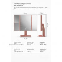 Espejo de maquillaje LED de tres aperturas espejo de mesa de la cómoda almacenamiento inteligente espejo de belleza plegable de - details 2