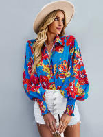 Camisa informal con estampado Vintage para mujer, blusa Retro para mujer, Top de manga larga con solapa y botonadura única, primavera y verano - details 19
