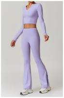 Conjunto deportivo de ocio para mujer, pantalones de pierna ancha de cintura alta, Top adelgazante de manga larga para Fitness, Otoño e Invierno - details 6