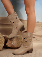 Botas nuevas de otoño e invierno para mujer, tacón grueso puntiagudo hueco en forma de estrella, retro - details 1