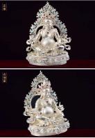 Xizang Budismo tántrico S999 Plata de ley Dios amarillo de la riqueza Gran Buda Muebles para el hogar 9 pulgadas - details 3