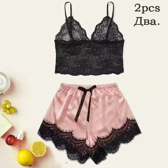 Conjunto de Pijama de Satén para Mujeres Ouwu Lencería Sexy Rosa, Toalla de Baño Floral, Vestido de Noche de Seda, Pantalones Política de Devolución - 1