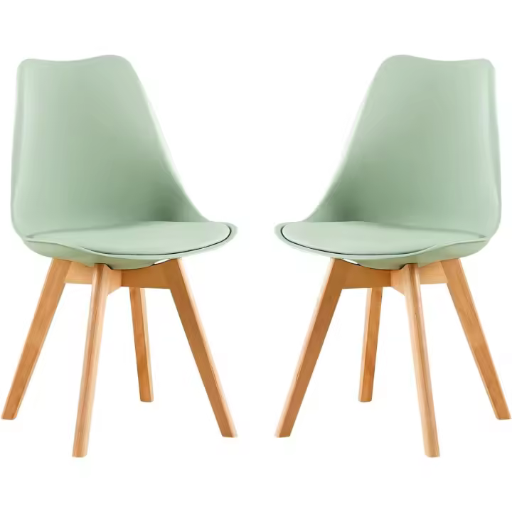 Comedor Sillas de Cocina Nórdico con Asiento Tapizado y Las piernas de Madera de Haya Maciza - Verde Helado - 1