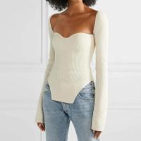 Ropa de primavera y verano para mujer, Jersey sexy de manga larga con cuello cuadrado y cintura alta elástica, novedad de 2025 - details 0