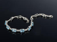 Pulsera europea americana de piedras preciosas de color azul cristal y circón con incrustaciones de oro de 18 quilates, - details 3