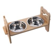 Cuencos ajustables para perros, platos duraderos con soporte, comedero para perros con 2 cuencos de acero inoxidable, cuencos elevados de bambú para mascotas - details 3