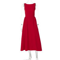 Verano nuevo estilo de moda temperamento color sólido sin mangas cierre de la cintura slim espalda abierta vestido - details 9