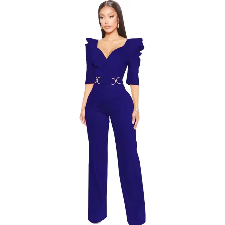 Amarillo para XXL moda cuello en V mamelucos de manga corta monos de mujer 2023 Club Up mono de cintura alta - 1