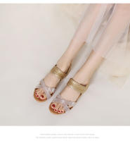 Sandalias de cuña bohemias para mujer, nuevo estilo étnico, con punta abierta, versátiles, de tejido cruzado, romanas. - details 3