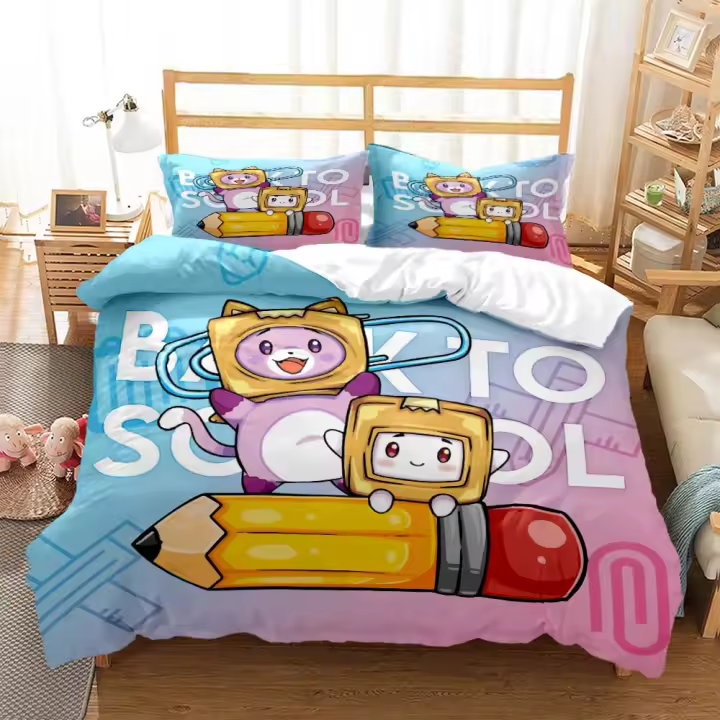 Funda de edredón Lankybox Foxy Boxy, ropa de cama con estampado 3D de dibujos animados, juego de cama Queen, juego de cama personalizado tamaño King, suave y cómodo - 1