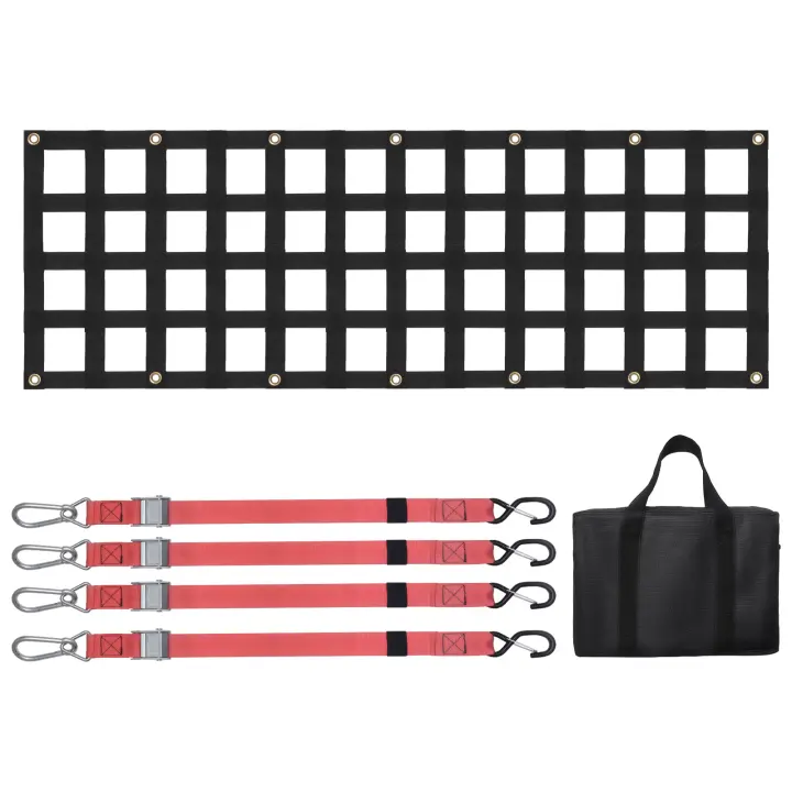 SucceBuy Red para portón trasero, 54 x 18 pulgadas, para camiones, SUV, camionetas, jeeps y remolques, 4 correas, ajustable - 1
