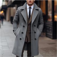 Chaqueta cortavientos informal de moda para hombre, abrigo de lana largo cruzado de otoño e invierno - details 3