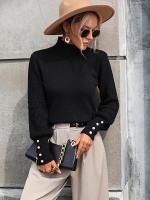 Suéter de cuello alto con botones para mujer, Jersey de punto suave, Vintage, color blanco, otoño e invierno, novedad de 2023 - details 5