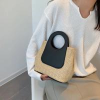 Bolso de paja de retales de Color Vintage, bolso tejido a mano de gran capacidad, bolso de hombro Simple de moda - details 1