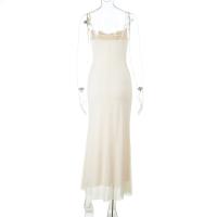 Vestido de malla con cuello halter y tirantes para mujer, verano puro deseo viento, temperamento simple, vestido CF25142GNG - details 13