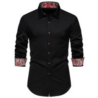 Camisa de Moda Primavera para Hombre con Diseño de Patchwork de Flores Manga Larga Camisa de Negocios Casual para Fiesta Material Exterior de Poliéster - details 7