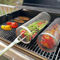 Cesta rodante, cesta cilíndrica de acero inoxidable para parrilla - 20x9x9cm - details 1