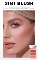Resaltador de contorno de rubor 3 en 1, paleta de maquillaje, polvo de rubor facial Mineral mate para mejillas, iluminador brillante, bronceador - details 1