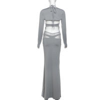 BUNO-vestido Halter de Cruz calado con retazos, vestido de mujer + chal, Sexy, elegante, 2025 con cordones sin espalda, fiesta de verano de medianoche, Vestidos de moda - details 8
