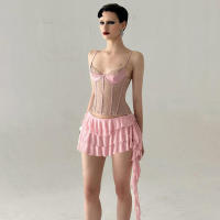 BUNO-lindo dulce Y2k falda rosa mujer Fairycore Grunge Pastel gótico falda de cinta Irregular ropa de calle estética falda de vacaciones - details 1