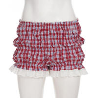 Pantalones cortos básicos cómodos e informales sueltos con botones de cintura elástica tejidos a rayas de verano para mujer - details 111