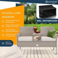 Banco de jardín de poliratán de 2 plazas, con mesa y cojines integrados - 133 x 63 x 84 cm - Banco de ratán Sofá de jardín Juego de asientos resistente a la intemperie, gris - details 1