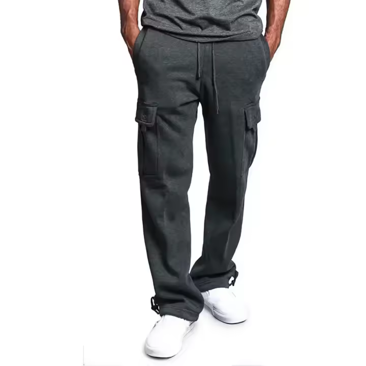 Pantalones de chándal largos con múltiples bolsillos, sueltos, de gran tamaño, con cordón, aptos para corredores deportivos y de calle - 1