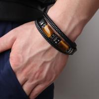 Pulsera de Ojo de Tigre y Cuero Multinivel para Hombre Brazalete Magnético con Piedras Naturales - details 1