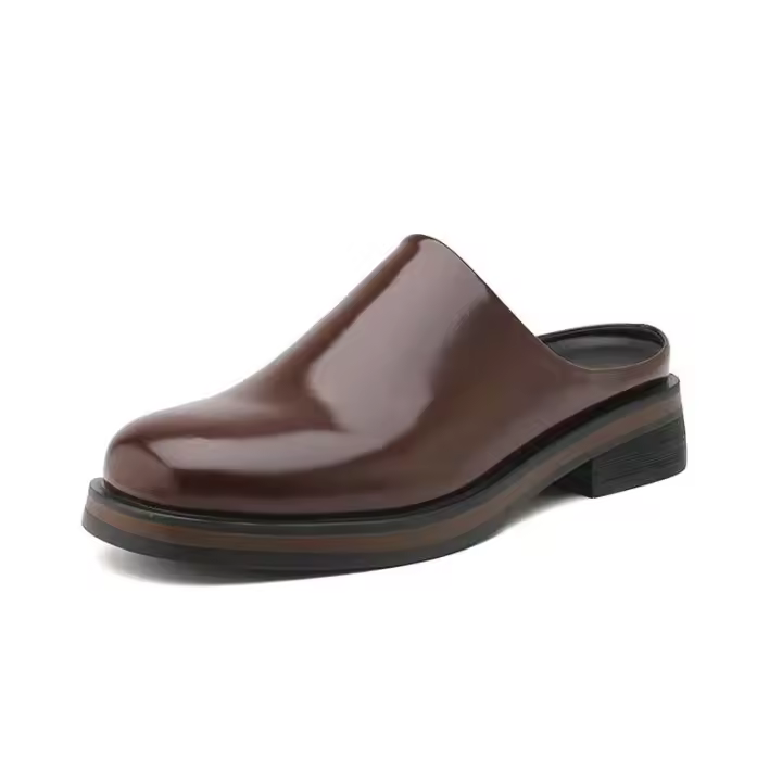 Nuevo 2025 plataforma oficialmente de cuero para hombres mula diseño de lujo italiano espejo de cabeza redonda tacones altos zapatos casuales grandes 46 - 1