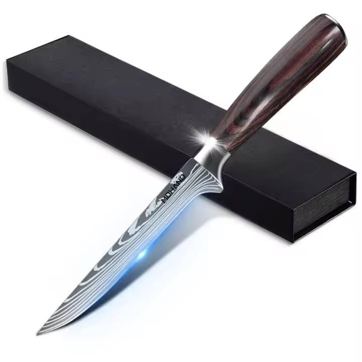 MDHAND Cuchillo para deshuesar de 6 pulgadas, cuchillo de cocina inoxidable, cuchillo para deshuesar curvo flexible para cortar carne, cuchillo para recortar carnicero - 1