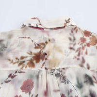 TRAFZA mujer 2025 primavera elegante blusa con estampado de flores solapa decorativa metálica manga larga puño con volantes camisas de moda - details 12