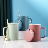 Color contrastante ins viento taza de cerámica nórdica, tapa simple con y cuchara taza de agua creativa para el hogar taza de café - details 1