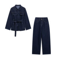 Conjunto de Vaqueros y Chaqueta OUWU para Mujer Pantalones Rectos con Bolsillos, Chaqueta con Cinturón, Estilo Callejero de Primavera 2025 - details 2